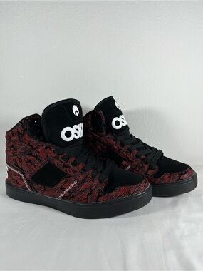 Vintage Y2K Osiris Clone NYC Mens Skater Shoes size 9 Red Camo Snakeskin